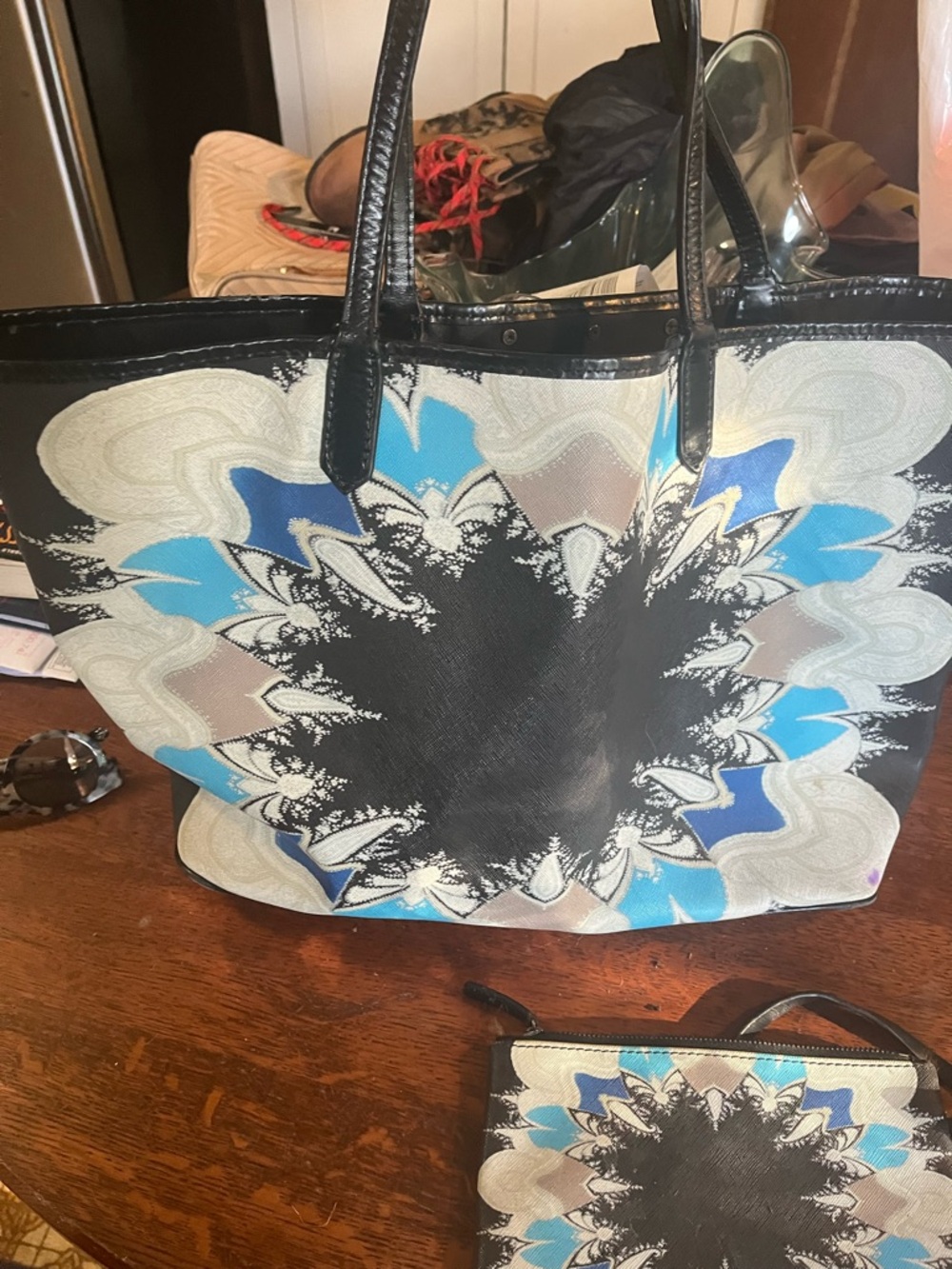 Givenchy Multicolor Patterned Tote with Black Accents and Matching Pouch - Picture 2 of 2